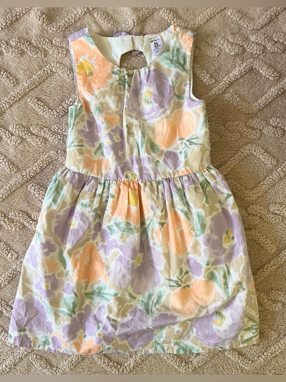 Girl 5T Pastel Floral Dress - Two Layer Sleeveless Formal Dress W/ Keyhole & Bow